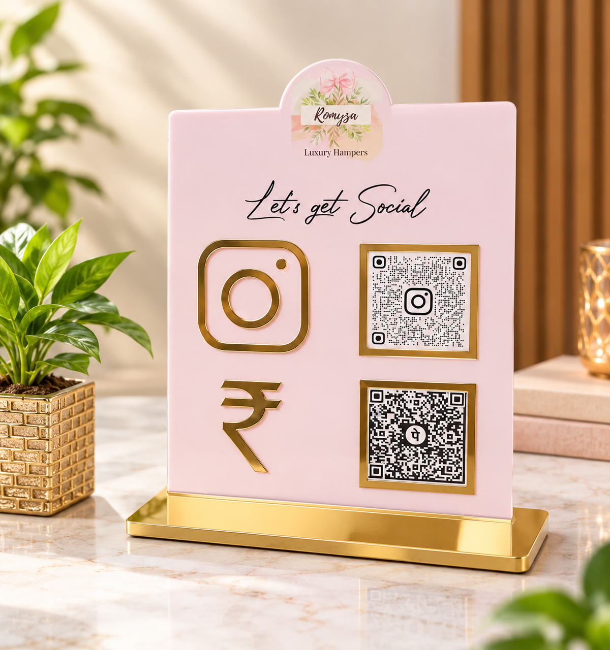 Pastel Pink & Gold Acrylic QR Code