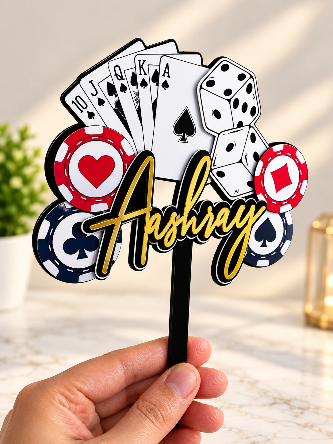 Name Poker & Vegas Birthday Cake Pick